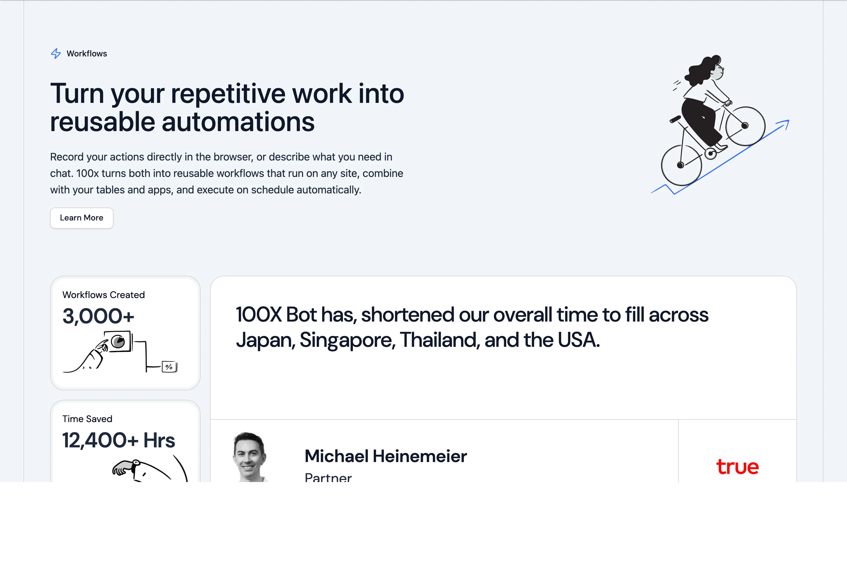 Workflows section — record in browser or chat to build