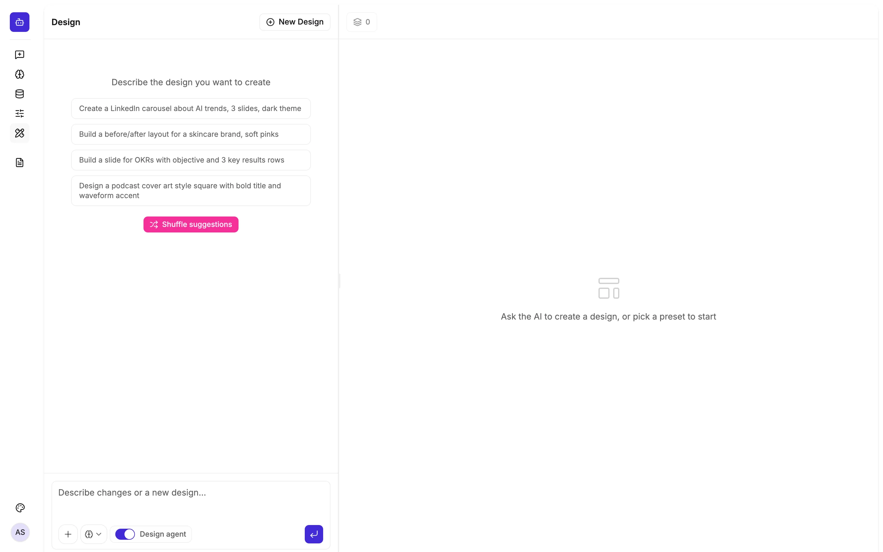 Design Studio canvas with generated layout and page navigator