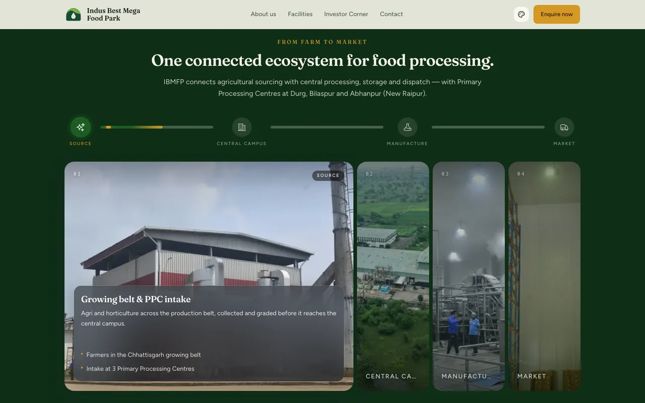 Indus Best website showing the farm-to-market ecosystem section