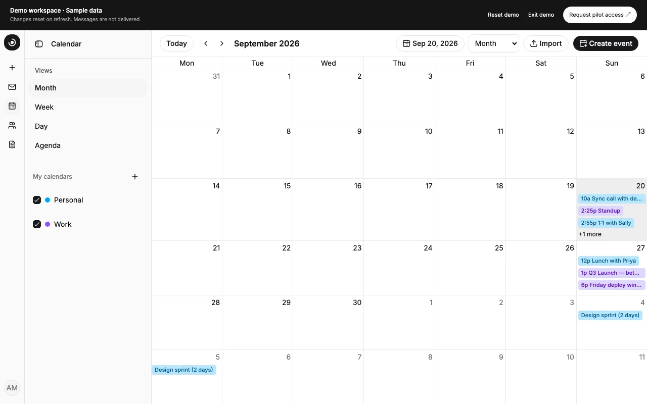 Ion monthly calendar in the demo workspace