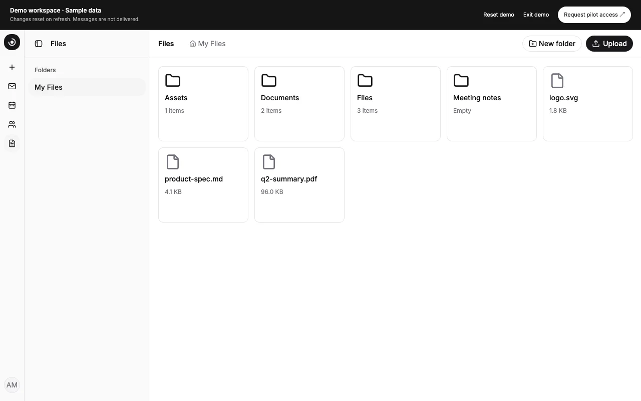 Ion files and folders in the demo workspace