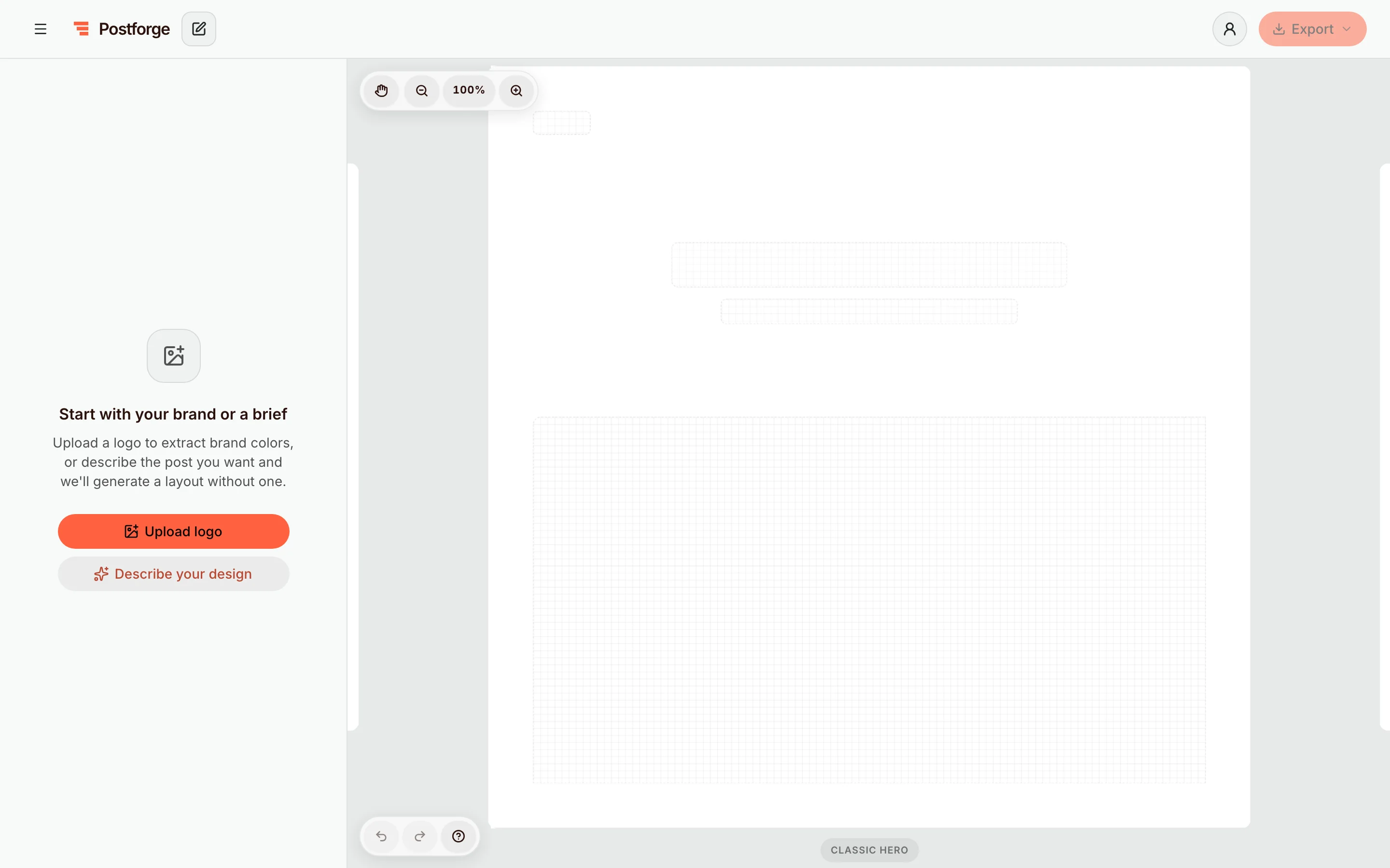 Postforge design tool with brand kit and canvas